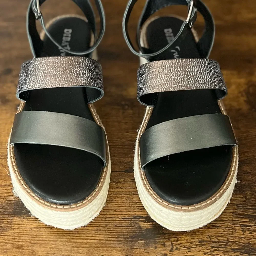 Diba True Day Line Leather Espadrille Sandal, Gunmetal Black, Size 7.5. New!